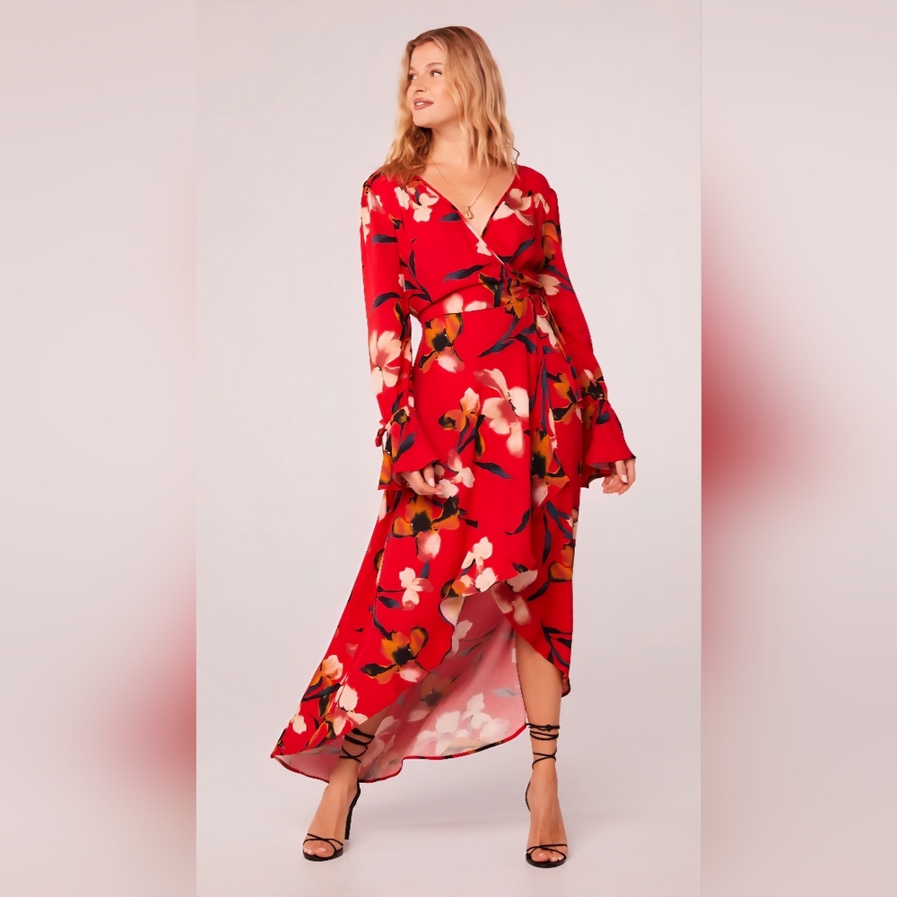Floral Red Wrap Dress